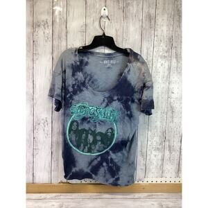 Knit Riot Aerosmith T Shirt Small Blue Tie Dye Band Tee for Women